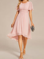 Elegant Pleated Sleeve Formal Bridesmaid Dress Formal Wedding Guest Dress - Pink