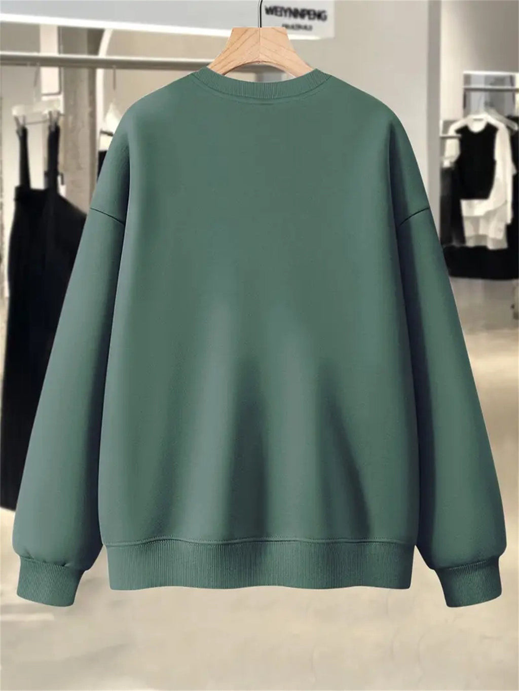 Plus Size, Extended Apparel: Women's Spring/Autumn/Winter Cross-Border European & American Plus-Size Simple Graphic Print Sweatshirt, Casual Crew Neck Sweatshirt, Women's Plus-Size Sweatshirt - Olive Green