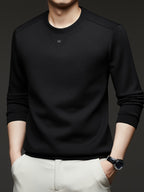 [Xingfan] 2026 Summer Men'S Long Sleeve T-Shirt Solid Round Neck Athletic Base Layer Sweatshirt - Black