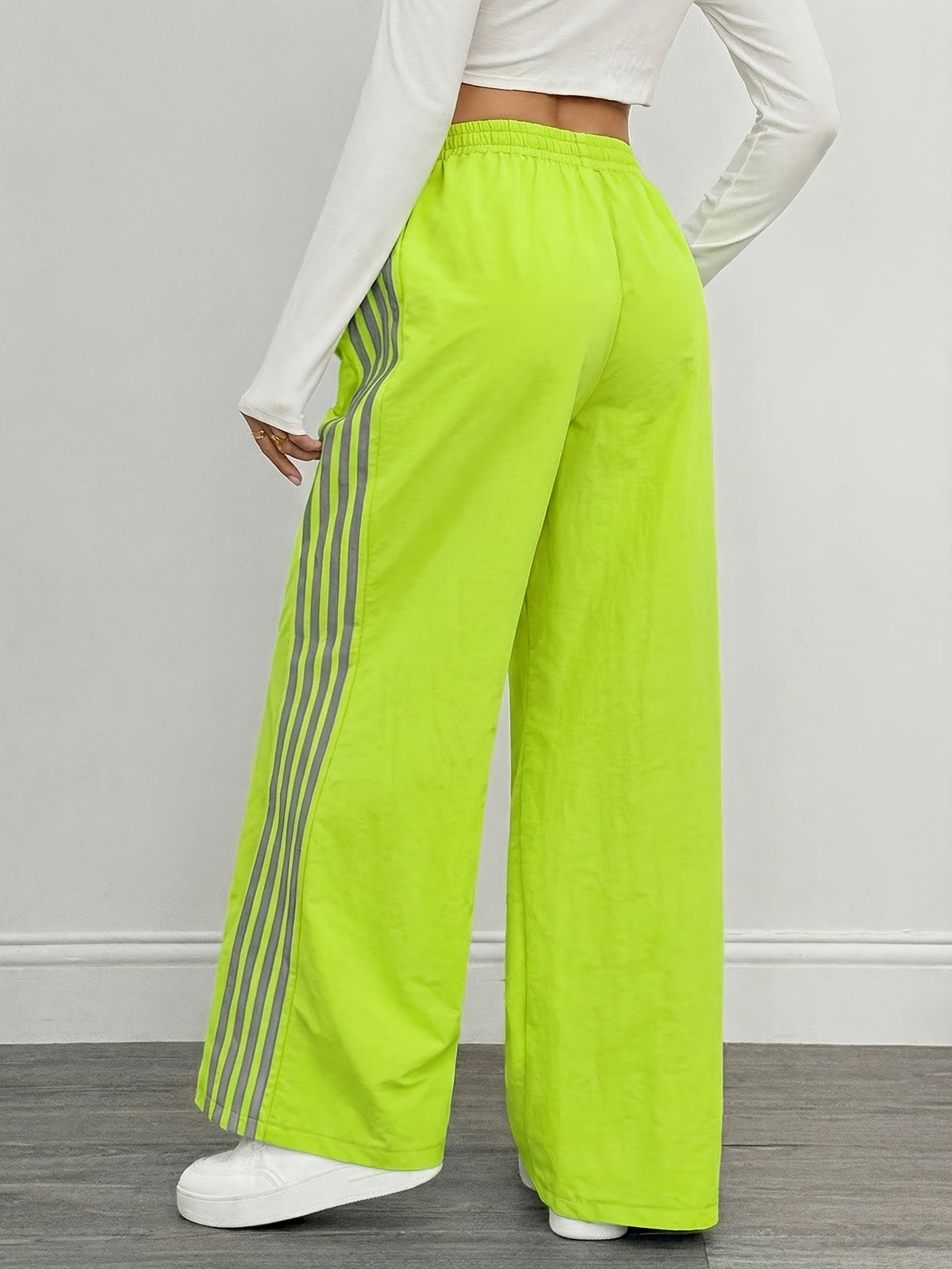 Reading Week Clothing, Back to Season, 1pc 2025 Autumn Winter New Casual Sports Fashion Comfortable Beautiful Color-Blocked Waist Drawstring Women'S Long Pants, Suitable for Holiday Gifts Women'S Apparel - Fluorescent Yellow