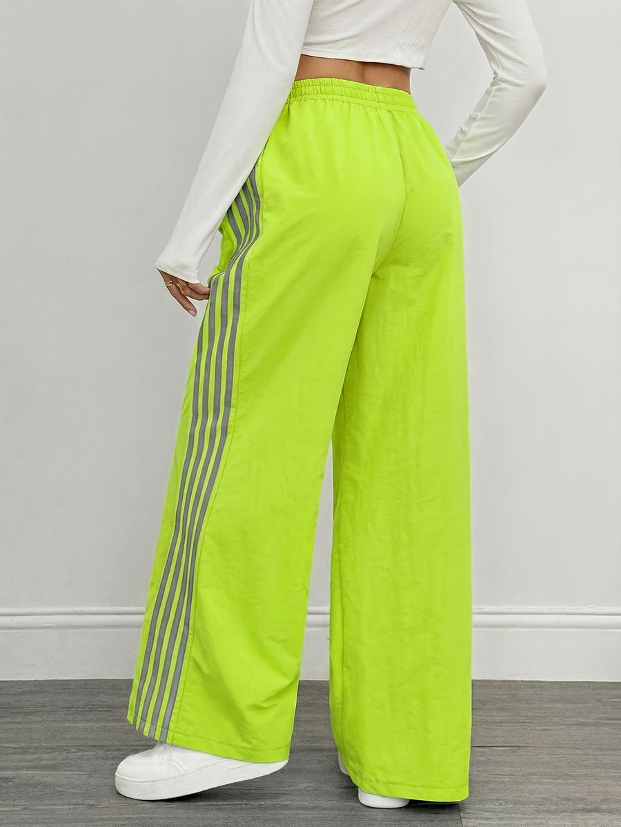 Reading Week Clothing, Back to Season, 1pc 2025 Autumn Winter New Casual Sports Fashion Comfortable Beautiful Color-Blocked Waist Drawstring Women'S Long Pants, Suitable for Holiday Gifts Women'S Apparel - Fluorescent Yellow
