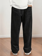 Women's Corduroy Pants - Elastic Waist Corduroy Trousers with Drawstring, Straight-Leg Lightweight Corduroy Pants Suitable for Casual Daily Wear, Dates & Outdoor Activities, Spring/Autumn Solid Color Pants (Hand Washable) - Black