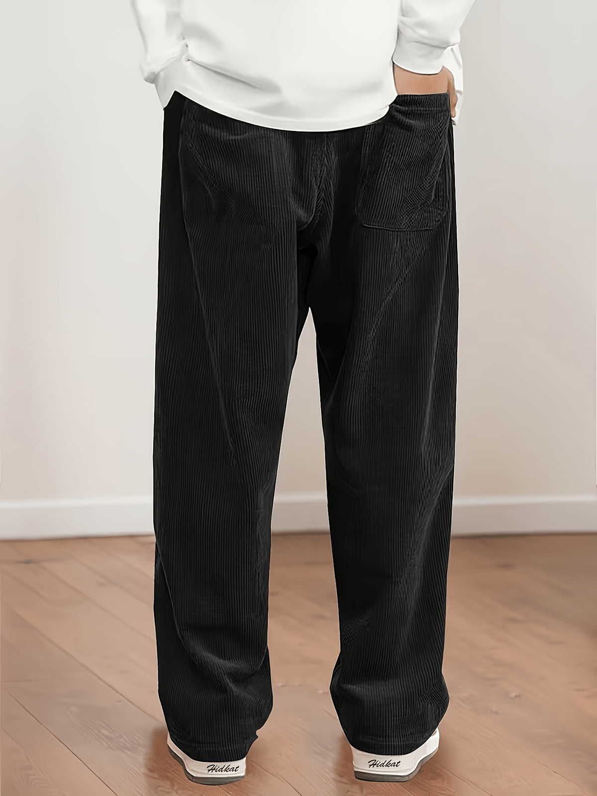 Women's Corduroy Pants - Elastic Waist Corduroy Trousers with Drawstring, Straight-Leg Lightweight Corduroy Pants Suitable for Casual Daily Wear, Dates & Outdoor Activities, Spring/Autumn Solid Color Pants (Hand Washable) - Black