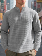 Men'S Four-Season Minimalist Casual Loose Jacquard Stand Collar Half-Zip Base Sweatshirt - Light Grey