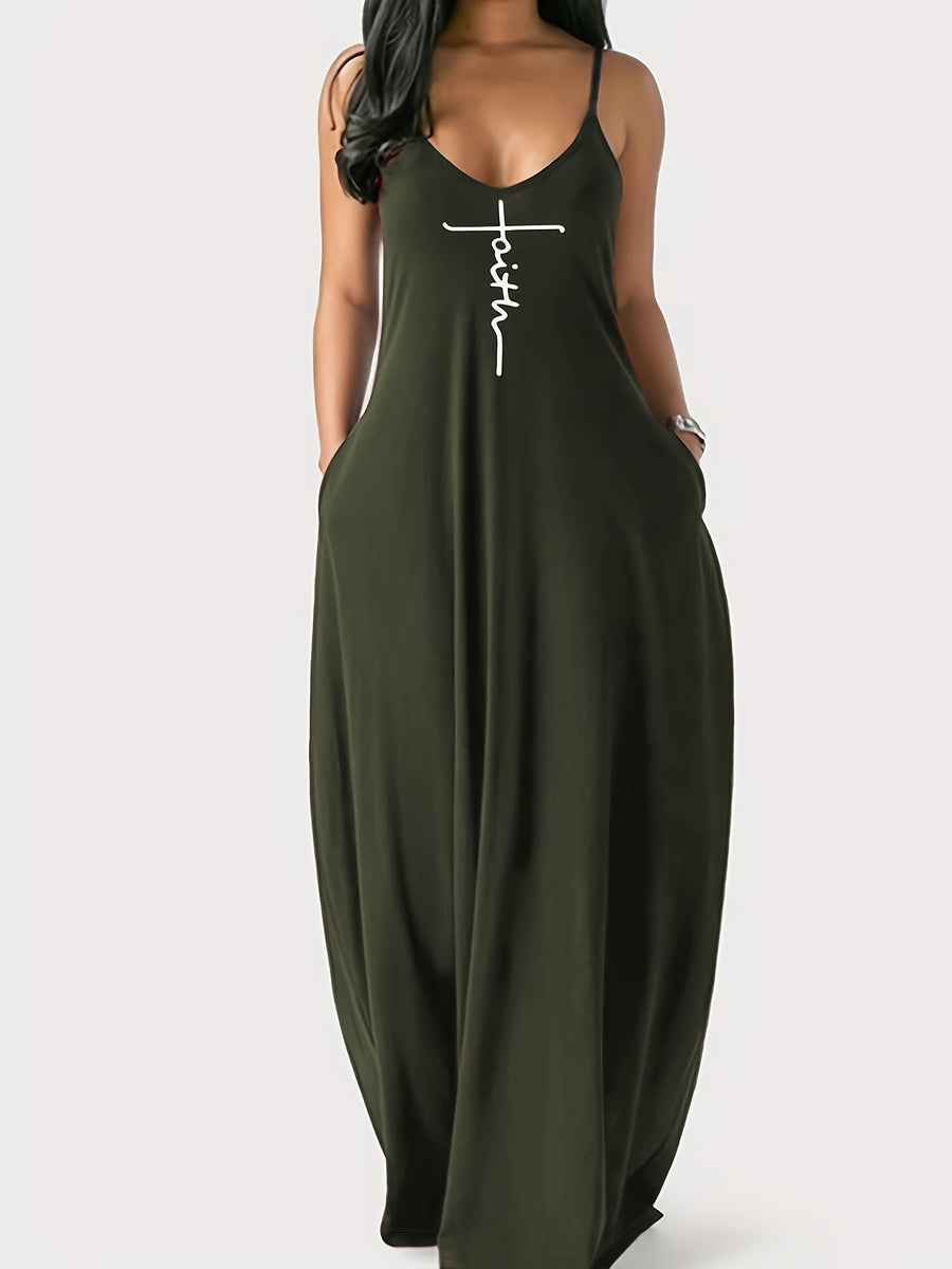 Oriented to European And American Foreign Trade Cross-Border New Women'S Long Dress, Slim And A-Line Solid Color Pattern Suspender Dress - fern green