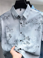 Men's Summer Short-Sleeve Shirt, Bamboo Rayon Print Design, Fashionable and Trendy, Versatile and Comfortable, Straight Hem Design, Flattering on All Body Types, More Comfortable for Daily Wear - SINBOS - Grey
