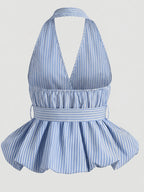 Women'S Solid Color Elegant Bowknot Halter Top - Blue