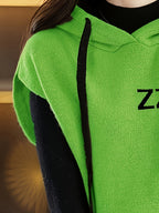 New Hooded Vest Sleeveless Design Letter Fashion Loose Versatile Sweater Coat - Light Green