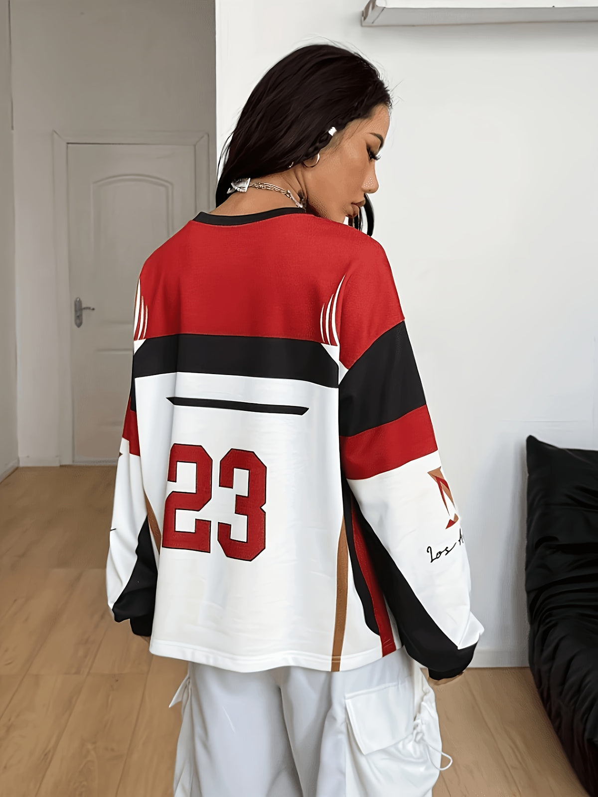 Cool Annie Women's Autumn Streetwear Swear Casual National Competition Racer Graphic Oversized Long Sleeve Sweatshirt - Multicolor