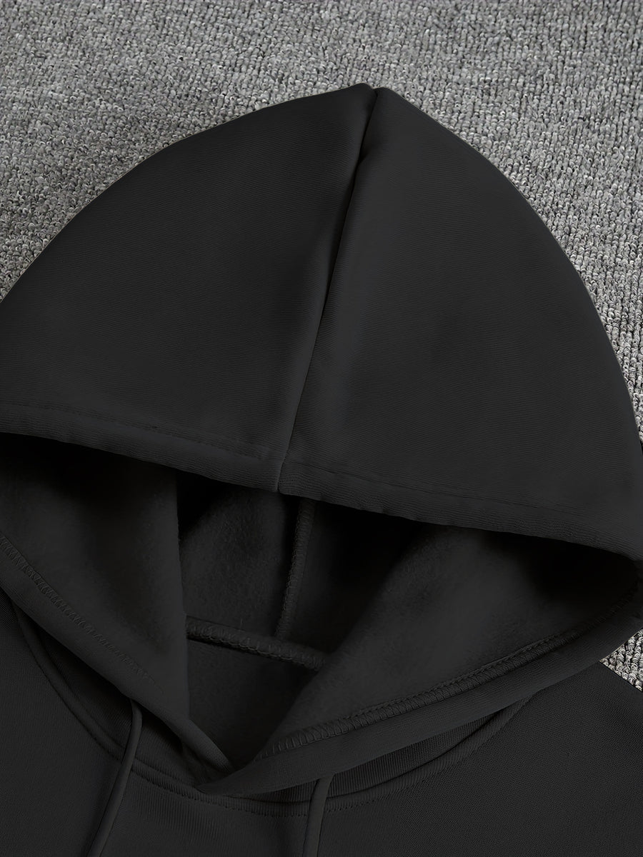 Chicago Back Print + Arm Graphic Design Men's Hooded Sweatshirt for Autumn/Winter, Casual Trendy Street Style Comfortable Fabric - Black