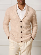 Korean Japanese Minimalist Men Cable Knit Sweater Cardigan Shawl V Lapel Collar Long Sleeve Button Knit Coat with Dual Side Pockets Thick Thermal Soft Knitted Outerwear Loose Oversize Fit Gentleman Daily Business Fall Winter Versatile Knit Top - Khaki