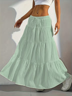 Elegant Style 2025 Western Cross-Border Women'S New Solid Color Half Skirt with Tie-Back Flared Skirt Loose Half Skirt Women - Light Green