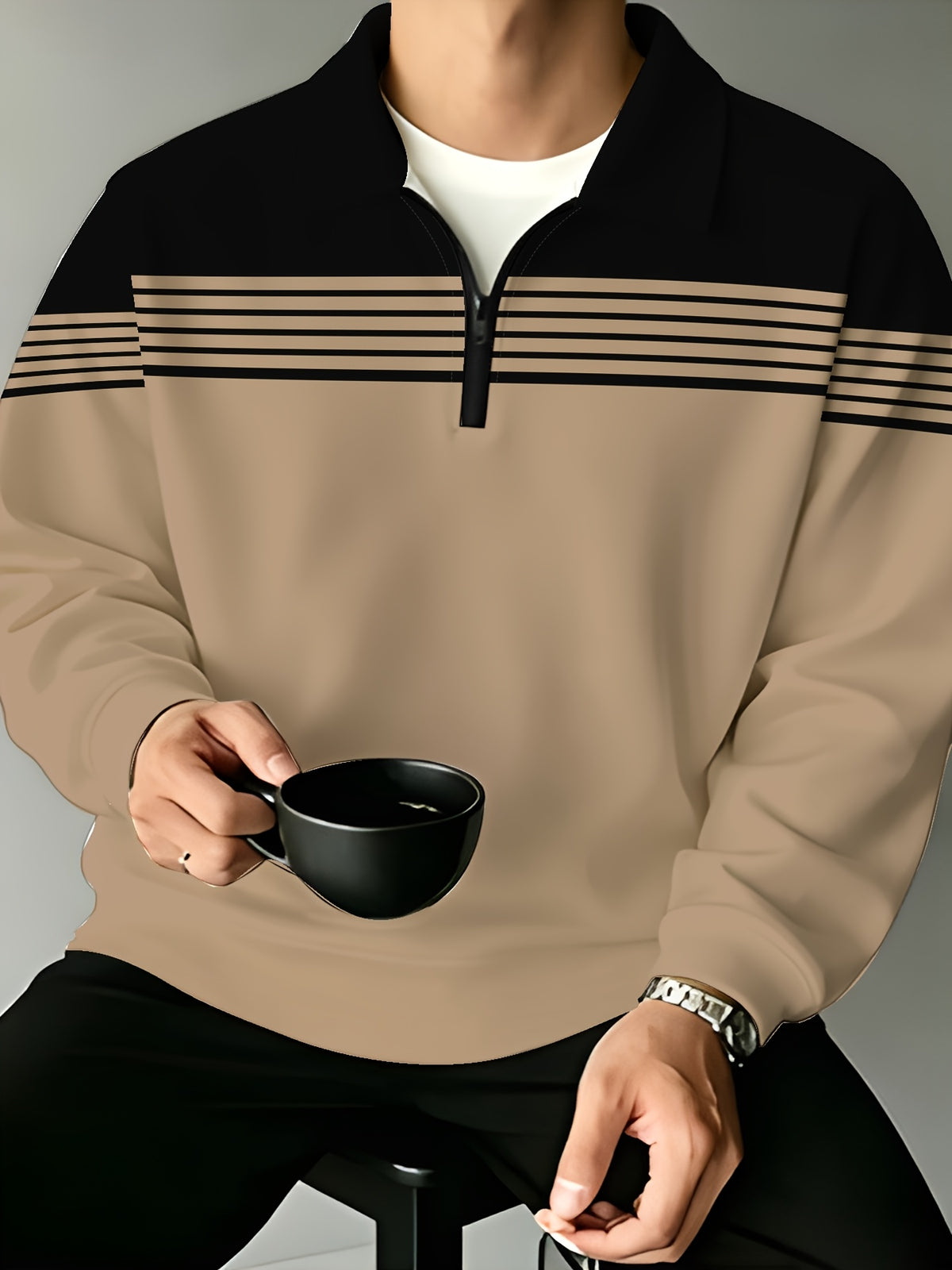 Men's Fashion Half-Zip Sweatshirt, Casual Novelty Men's Sweatshirt, Essential Choice for Home and Leisure - Mixed colors