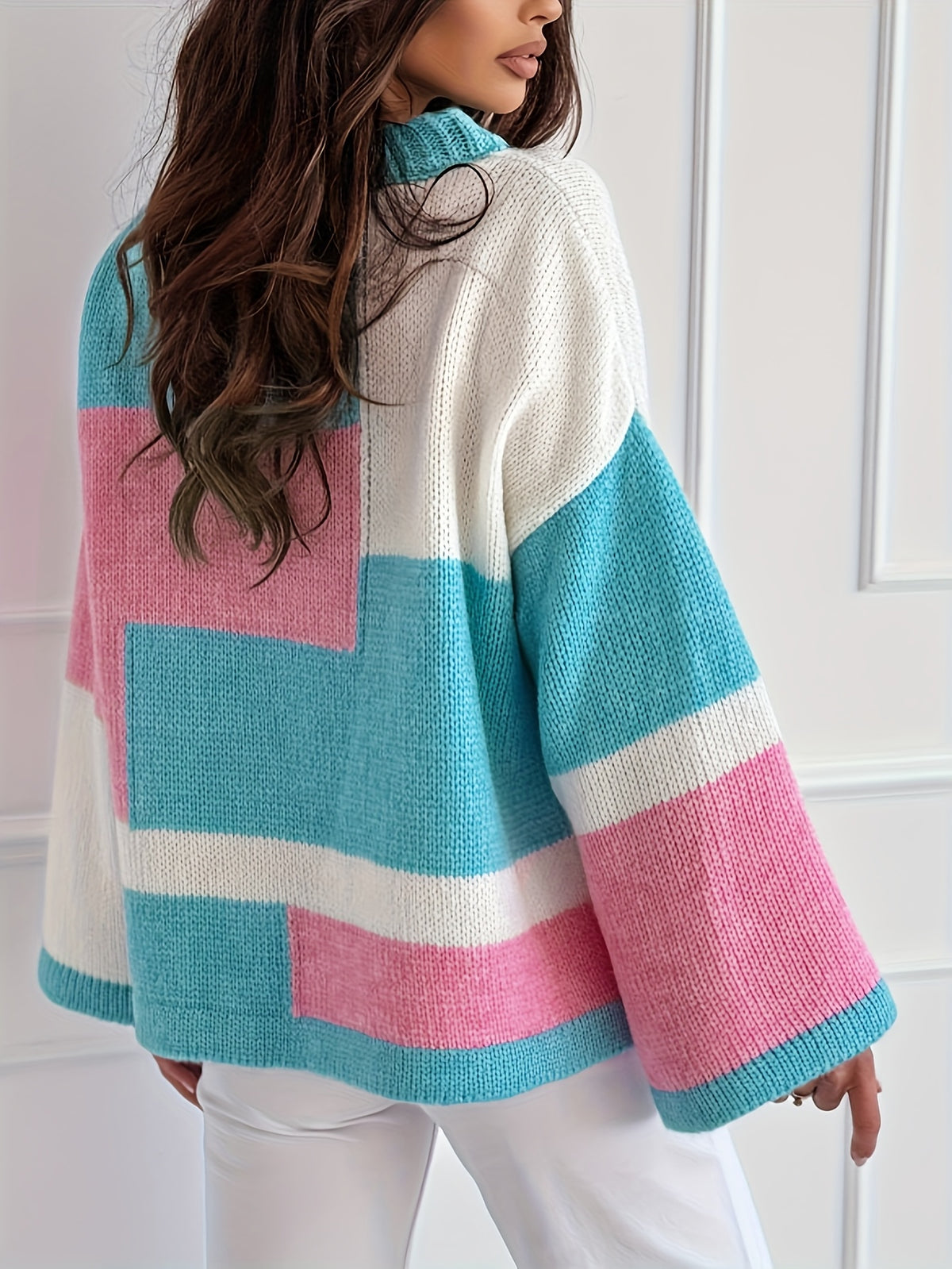 New Fashion Elegant Women's Color Block Patchwork Four-Season Commuter Pullover Sweater - Mixed colors