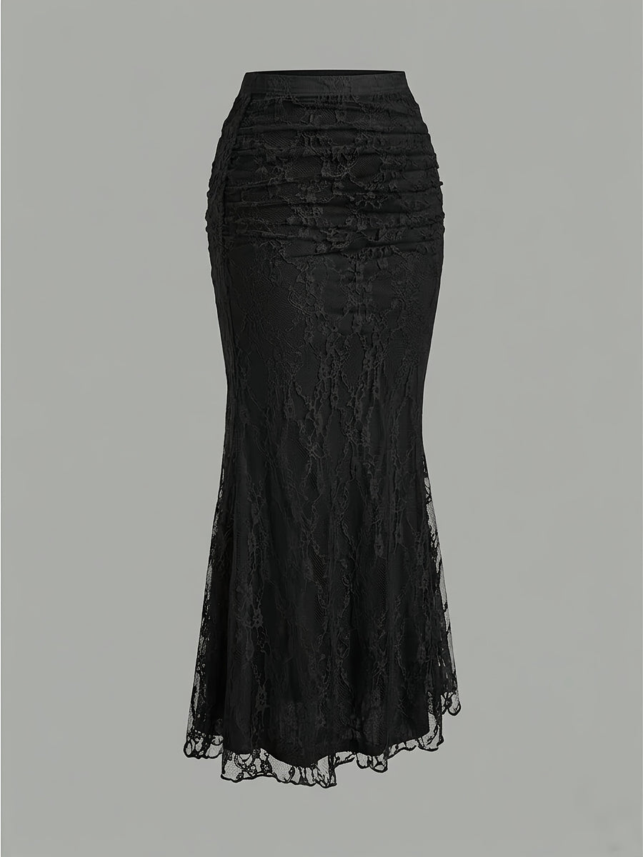 French-Style High-End Lace Mermaid Skirt for Women, Slim-Fit Commuter Daily Long Skirt - Black