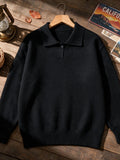 Single-piece Mature Business Men's Polo Shirt, Men's Polo Collar Knit Top, Half-Button Placket Design, Fine and Soft Knitted Texture, Ribbed Cuffs and Hem, Simple Commuting Vintage Style, Suitable for Spring, Autumn, and Winter Wear - Black