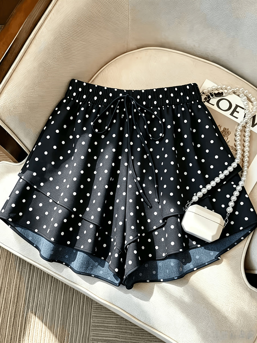 Multi-Layer Ruffled Cake Skirt Pants Women'S Tight High-Waist Loose -Covering Anti-Sheer All-Match Casual Shorts - Black