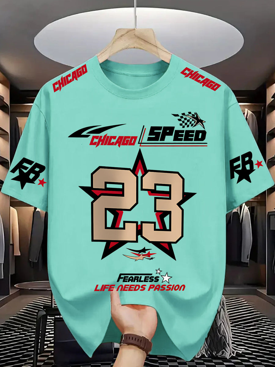 Chicago Speed 93 Fearless Men'S Round Neck T-Shirt -- Lifestyle And Performance Inspired - Light Cyan
