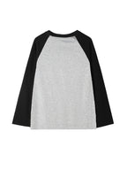 Women's Y2K Oversized Raglan Sleeve T-Shirt - Loose Fit High Elasticity Round Neck Pullover Top with Color Block Letter Graphic Print, -Line Casual Shirt Suitable for Spring and Autumn Wear - Grey