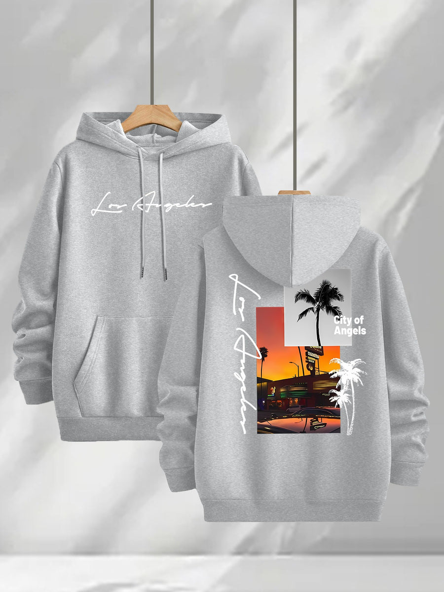 3pcs Trendy Print Sweatshirt, Men's Casual Hooded Sweatshirt, Long-sleeve Pullover, Slightly Stretchy, Knitted Polyester Fabric, Regular Fit Men's Hoodie - Blue+red+gray