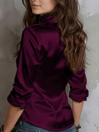 Women'S All-Season Temperament Commuter Satin Shirt - Fuchsia
