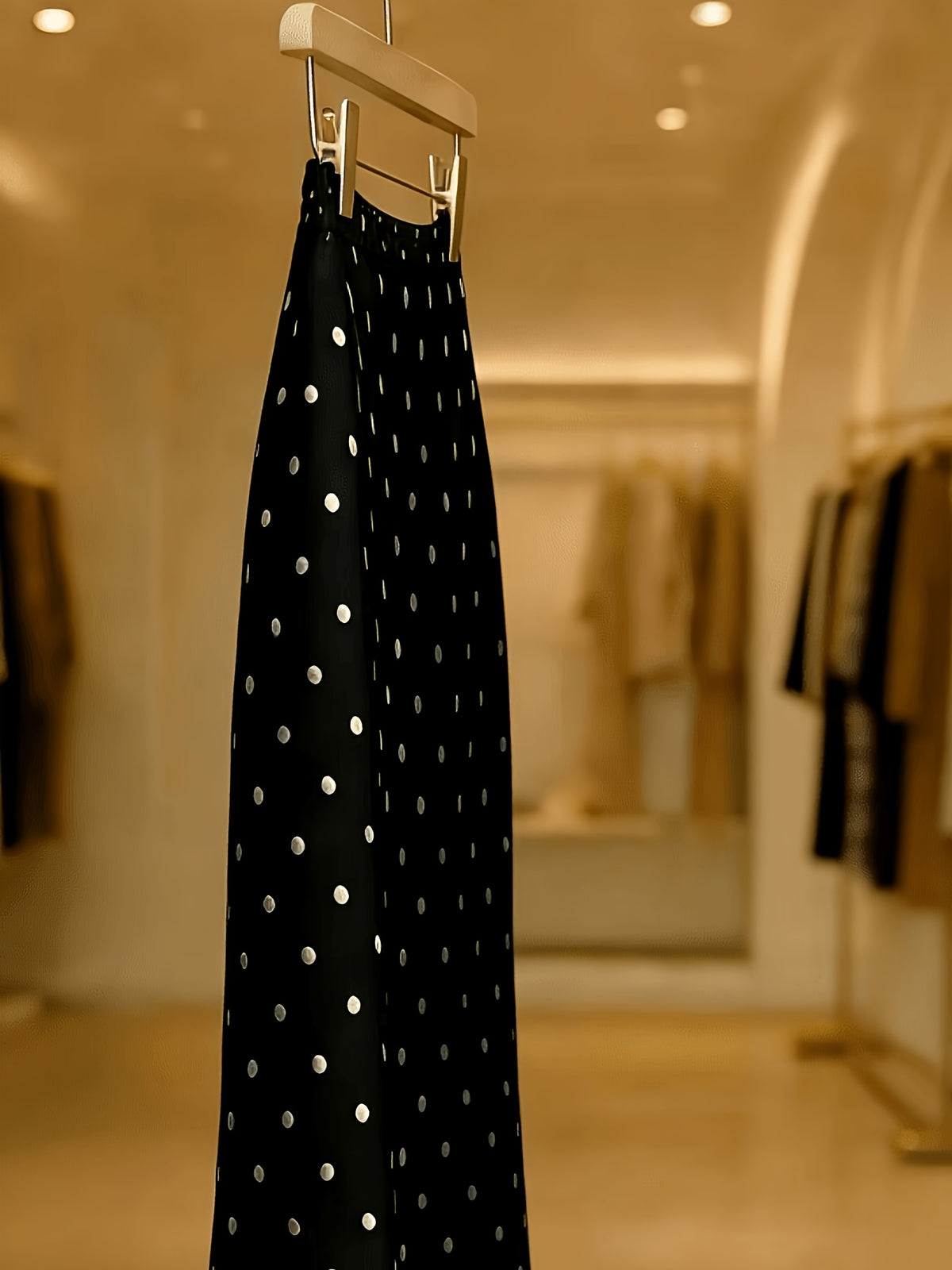 French-Style Polka Dot Mermaid Skirt for Women, High-Waist Hip-Covering 9-Inch Hem Skirt, Spring/Summer Commuter Flowy Long Skirt - Black