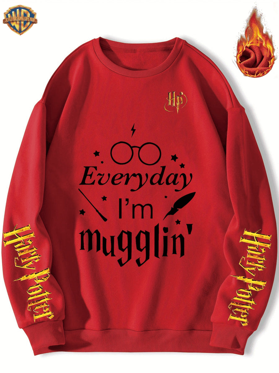 Round Neck Warner Bros. Licensed Fleece Sweatshirt Autumn Winter New Casual Loose Tom & Jerry Cartoon Print Top Men'S Trendy All-Match Warm Jacket - Red
