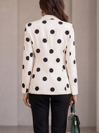 Spring And Autumn Women'S Fashion Temperament Versatile Double Button Large Polka Dot Printed with Lining And Pockets Casual Commuter Jacket - Off-white