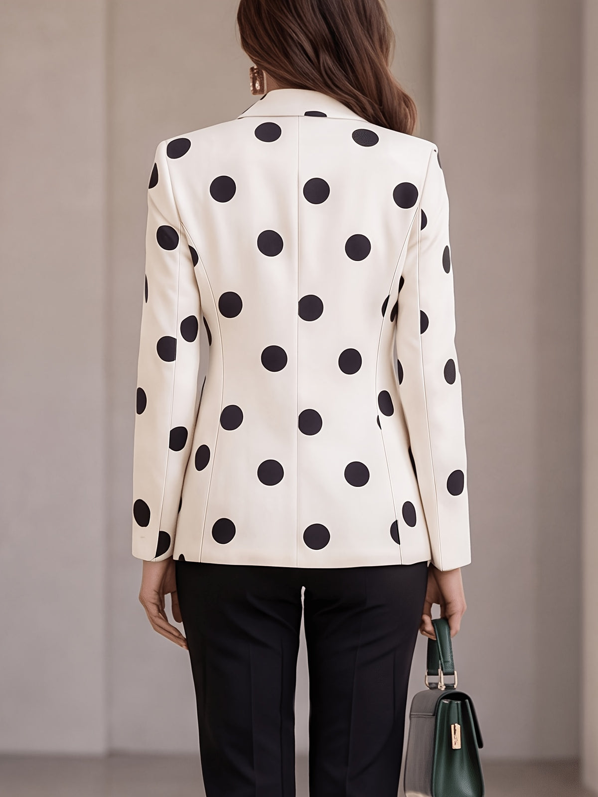 Spring And Autumn Women'S Fashion Temperament Versatile Double Button Large Polka Dot Printed with Lining And Pockets Casual Commuter Jacket - Off-white