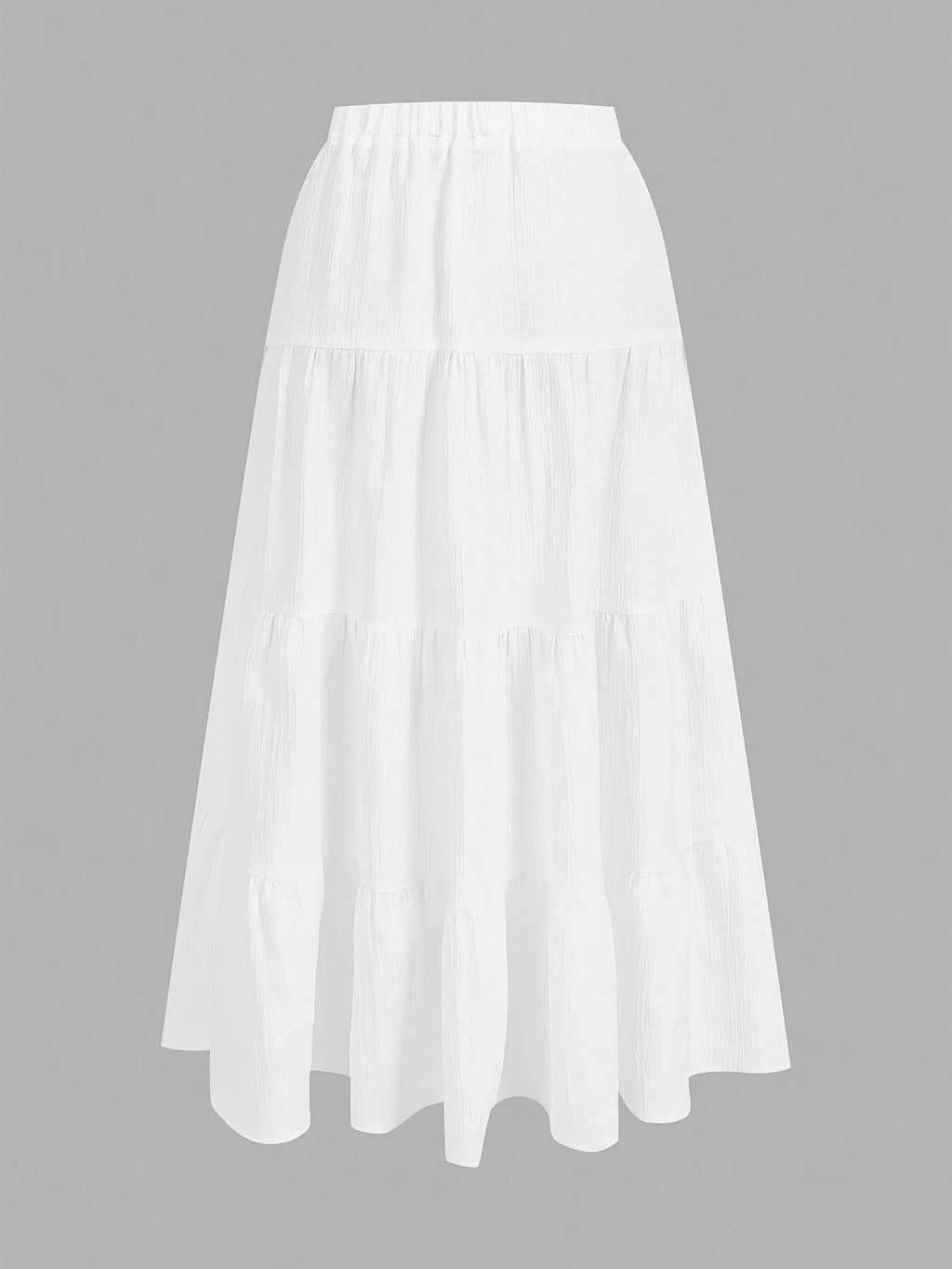 Women'S Casual Holiday Tiered Cake Skirt, Suitable for Summer Wear, White Multi-Layer Long Skirt, Drawstring Skirt - White