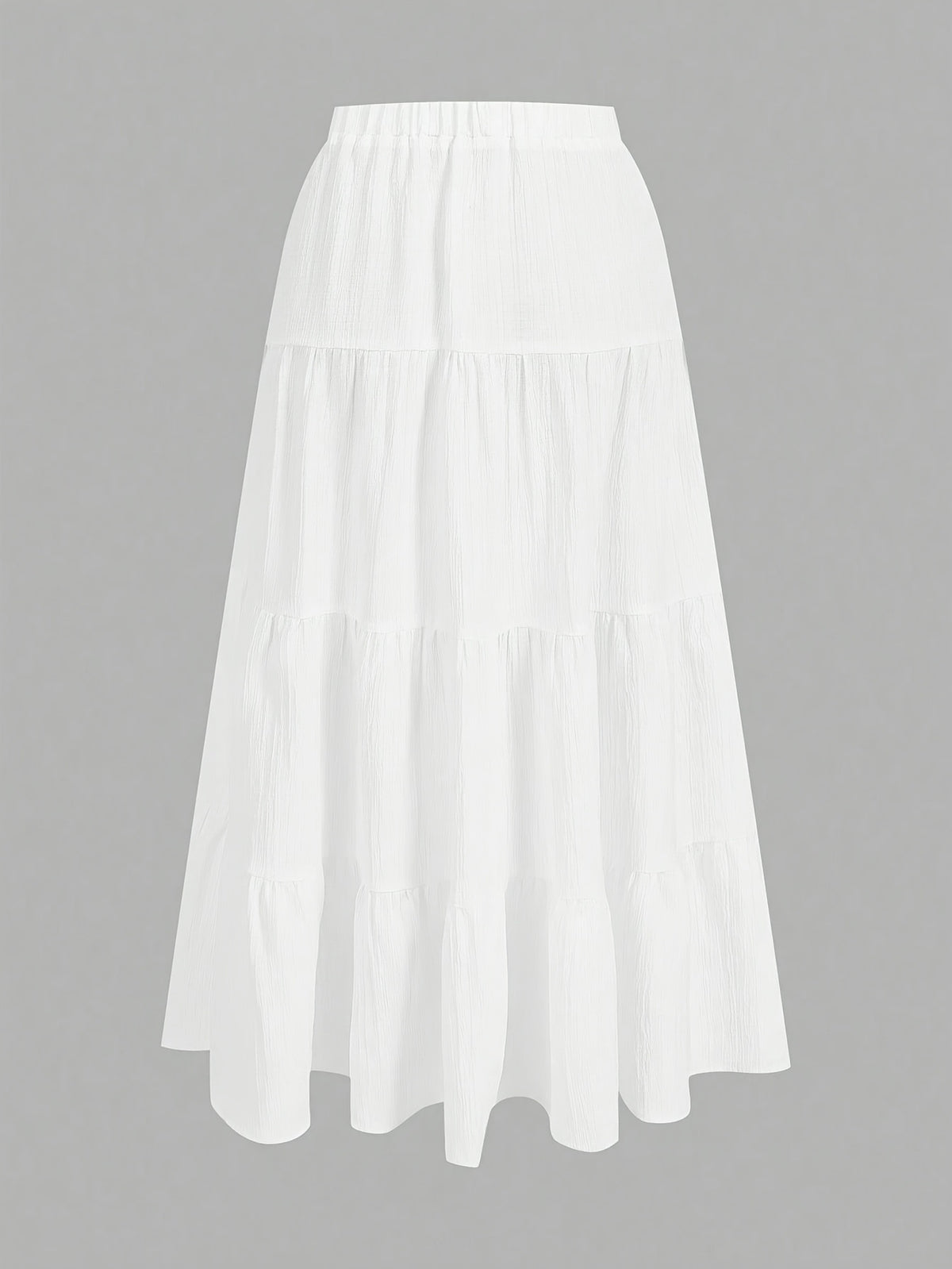 Women'S Casual Holiday Tiered Cake Skirt, Suitable for Summer Wear, White Multi-Layer Long Skirt, Drawstring Skirt - White
