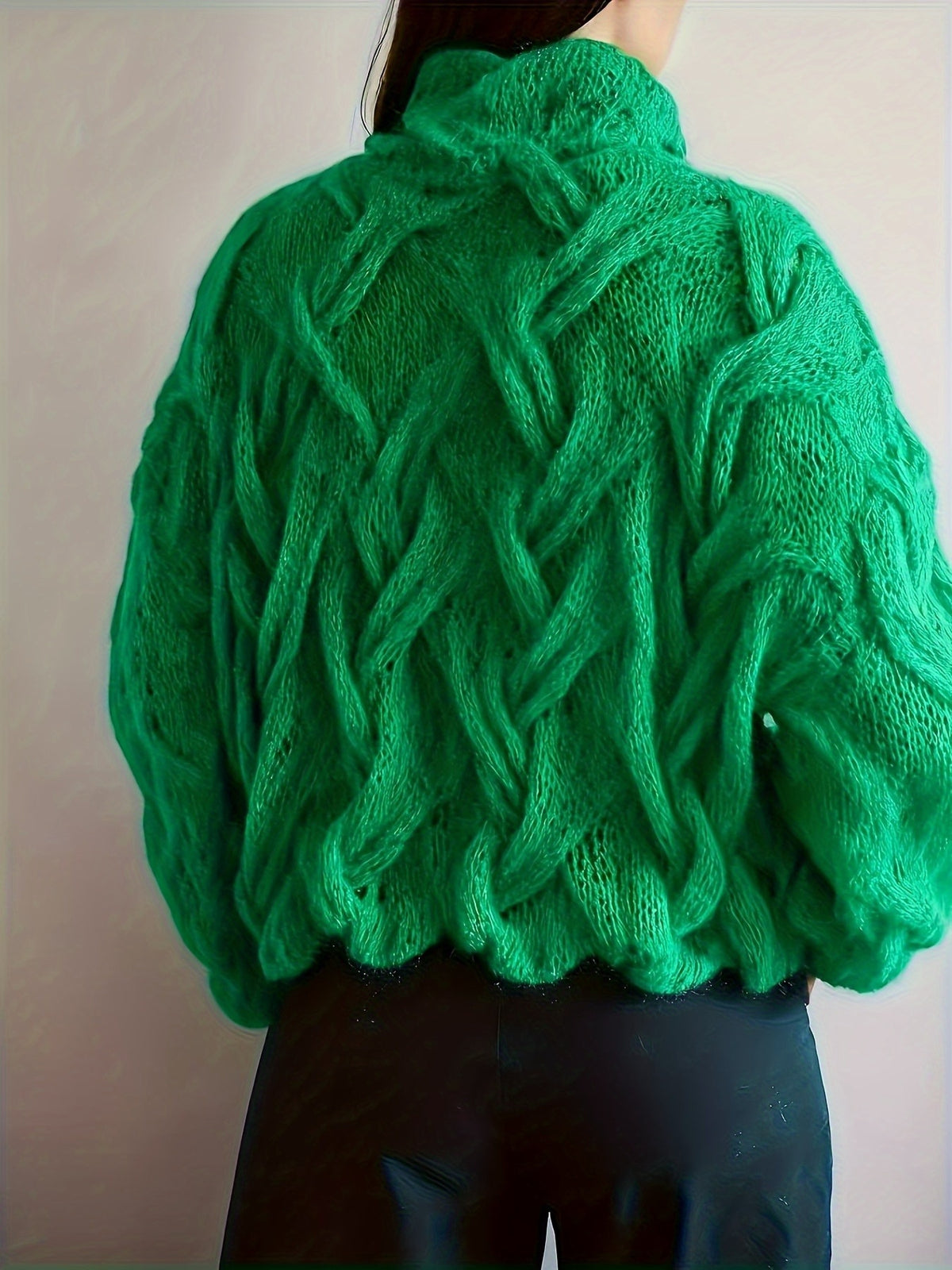 Valentine'S Day Festive Atmosphere Outfit for Women, Featuring a Lightweight, Sheer, Semi-Turtleneck Sweater with a Hollow Design, Perfect for a Relaxed, Soft, And Loose Style for Autumn And Winter - Green