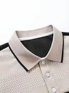 Men'S Casual New POLO Shirt, Soft Textured Fabric, Patchwork Details, Outdoor Casual Business Breathable Short-Sleeve Polo Shirt Golf Shirt - Milkshake