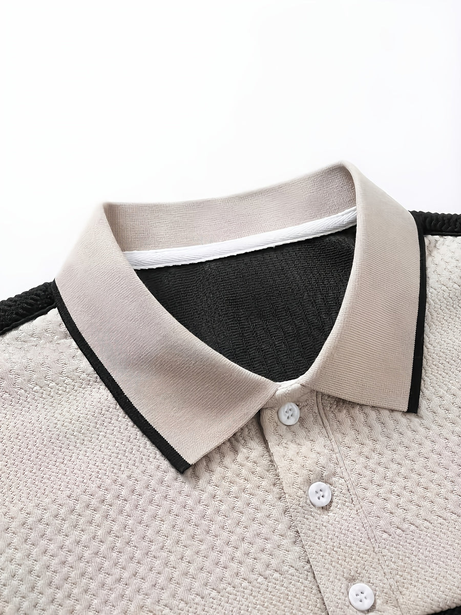 Men'S Casual New POLO Shirt, Soft Textured Fabric, Patchwork Details, Outdoor Casual Business Breathable Short-Sleeve Polo Shirt Golf Shirt - Milkshake