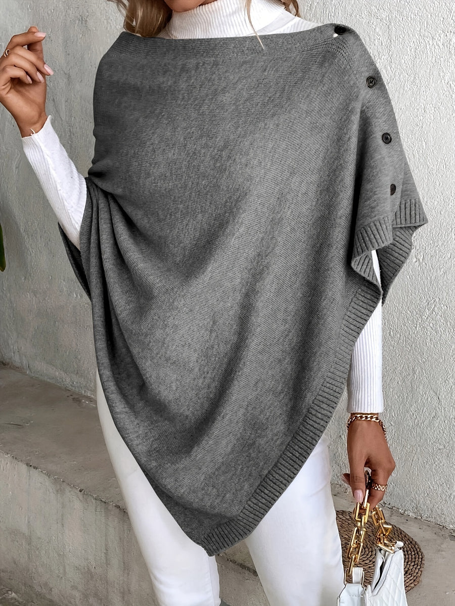 A Versatile Cape That Can Be Styled in Various Ways Throughout The Year, Featuring an Elegant Design, Solid Colors, Buttons, And Suitable for Air-Conditioned Environments - Grey