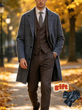 Men'S Houndstooth Coat, Blazer Lapel Mid-Length Jacket, Autumn Winter British Style Coat (Free Gloves) P - Grey
