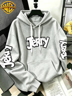 By Warner Bros., 2026 New Fun Cartoon Print, Men's Hoodie, Hooded Sweatshirt, Kangaroo Pocket and Drawstring Hat, Suitable for Daily and Outdoor Sports Wear, Autumn and Winter Warm Jacket, Fashionable Jacket - Light Grey