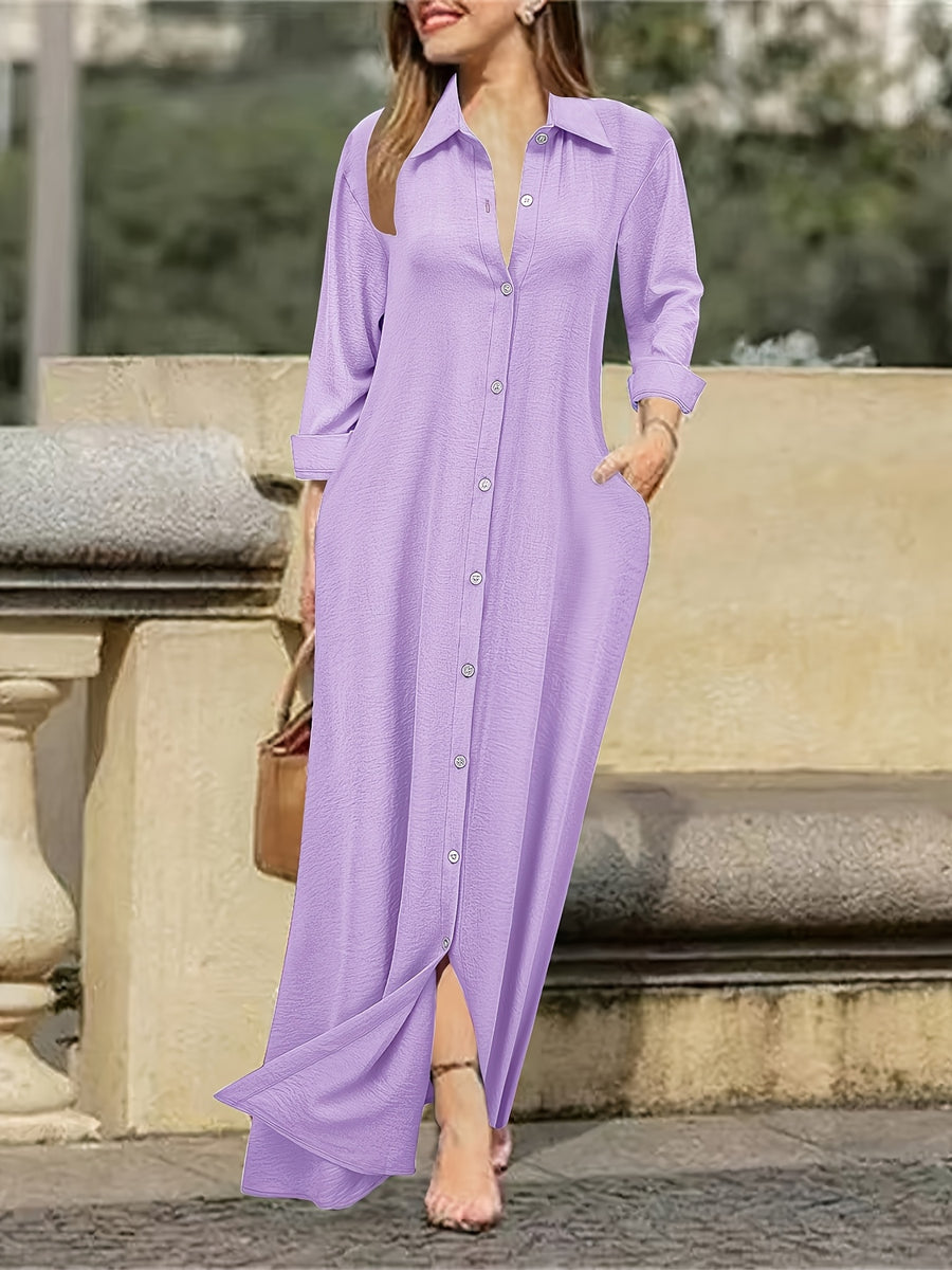 Women'S Fashion Long Shirt Dress, Dress - Purple