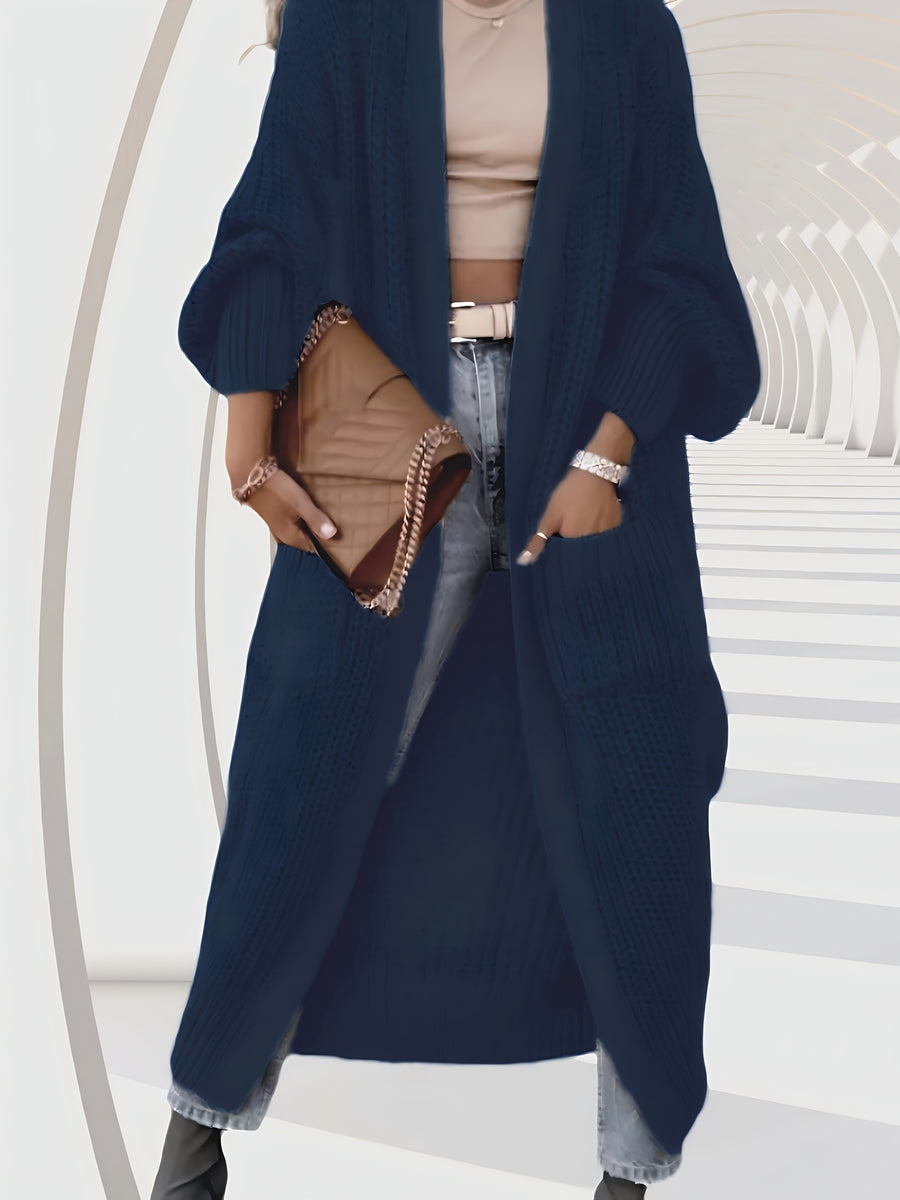 High-quality Fashionable and Simple Women's Cardigan, Pocket Sweater, Autumn/winter Casual Long-length Sweater, Winter Top Coat - Navy Color