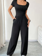 Solid Color Jumpsuit - Black