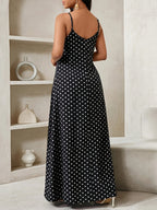 Women'S Summer Casual Vacation Style Polka Dot Printed Loose Pocket Buckle Dress - Black