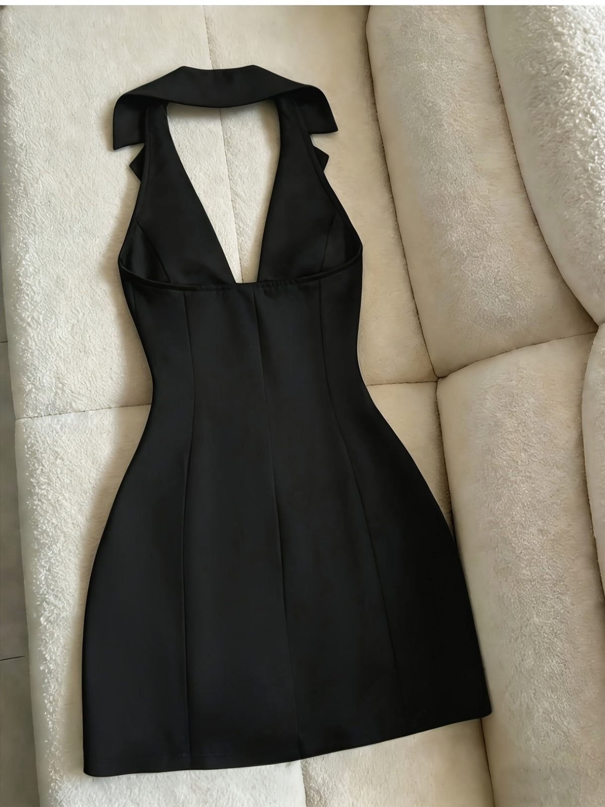 Elegant Exquisite Women'S Black Sleeveless Lapel Metal Button Waist-Cinched A-Line Dress Bridesmaid Dress Fashion Temperament Piece for Commute Date Dinner Party Daily Outfit - Black