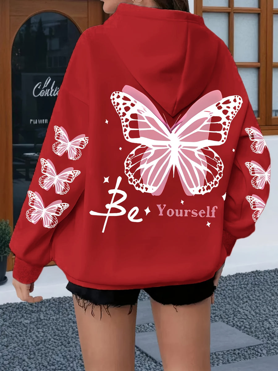 Women's Casual Printed Hoodie - Pink with Pattern Design, Self-Expression Text, Machine Washable, Regular Fit for Autumn/Winter, Suitable for Daily Wear, Home, and Outdoor - Fashionable Women's Hoodie, Comfortable Hooded Sweatshirt - Red