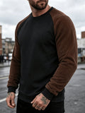 Men's Autumn/Winter Crew Neck Sweatshirt, Corduroy Sweatshirt. Made from Wrinkle-resistant Soft Knitted Fabric, It Is Highly Practical. Suitable for Students' Daily Wear on Campus, Outings, Dates, Commuting, and Camping, and Can Also Be Worn - Black