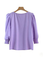 2503 Women's Casual Minimalist Solid Color Shirt Top - Purple