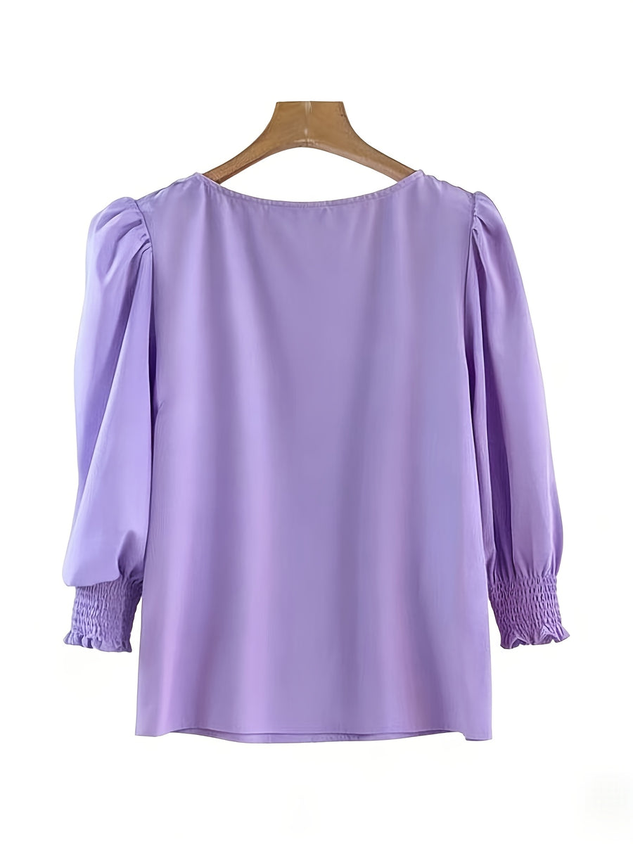 2503 Women's Casual Minimalist Solid Color Shirt Top - Purple