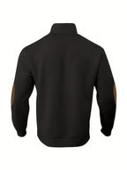 5pcs Set Men's Textured Jacquard Knit Vintage Casual Button-Up Stand Collar Long Sleeve Top, Versatile Basic Solid Color for Autumn/Winter Outings and Home Wear - Black 5