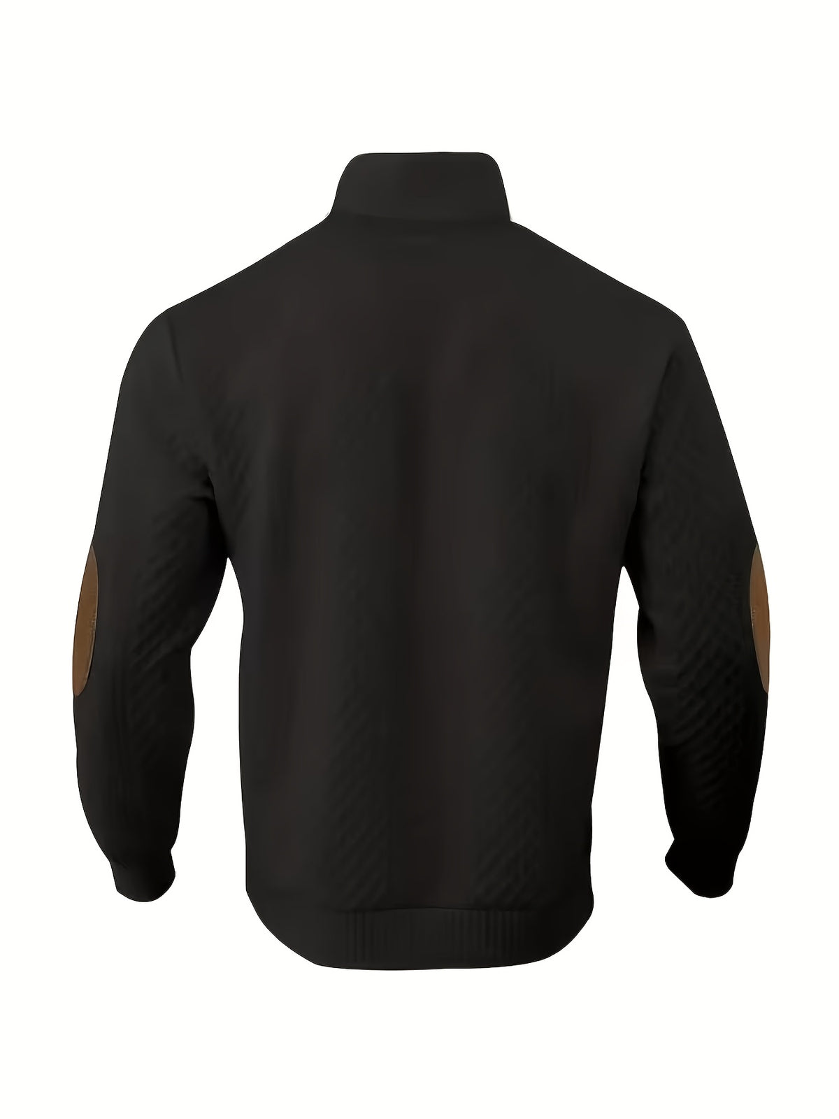 5pcs Set Men's Textured Jacquard Knit Vintage Casual Button-Up Stand Collar Long Sleeve Top, Versatile Basic Solid Color for Autumn/Winter Outings and Home Wear - Black 5