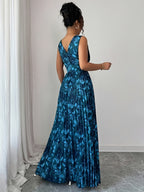 Exquisite Fashionable Party Attire Wedding Guest Graduation Birthday Evening Gown Women'S Elegant Floral Digital Print Pleated Split Design Sexy Deep V-Neck Backless Long-Length Dress Bridesmaid Dress Women'S - Multicolor