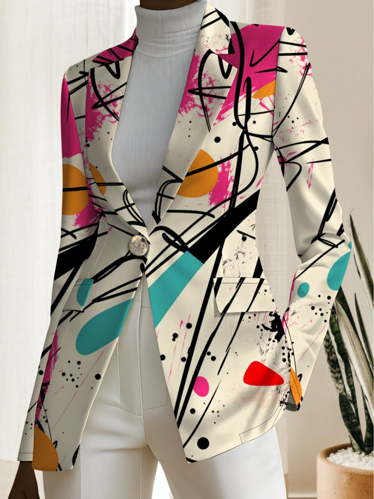 Autumn Women'S Fashion, Outdoor Travel, Personalized Clothing, Exquisite Patterns, Women'S Tops, Contrasting Graffiti Geometric Pattern Prints, Elegant Women'S Autumn Skirts, Exquisite Women'S Suit Jackets - Mixed colors